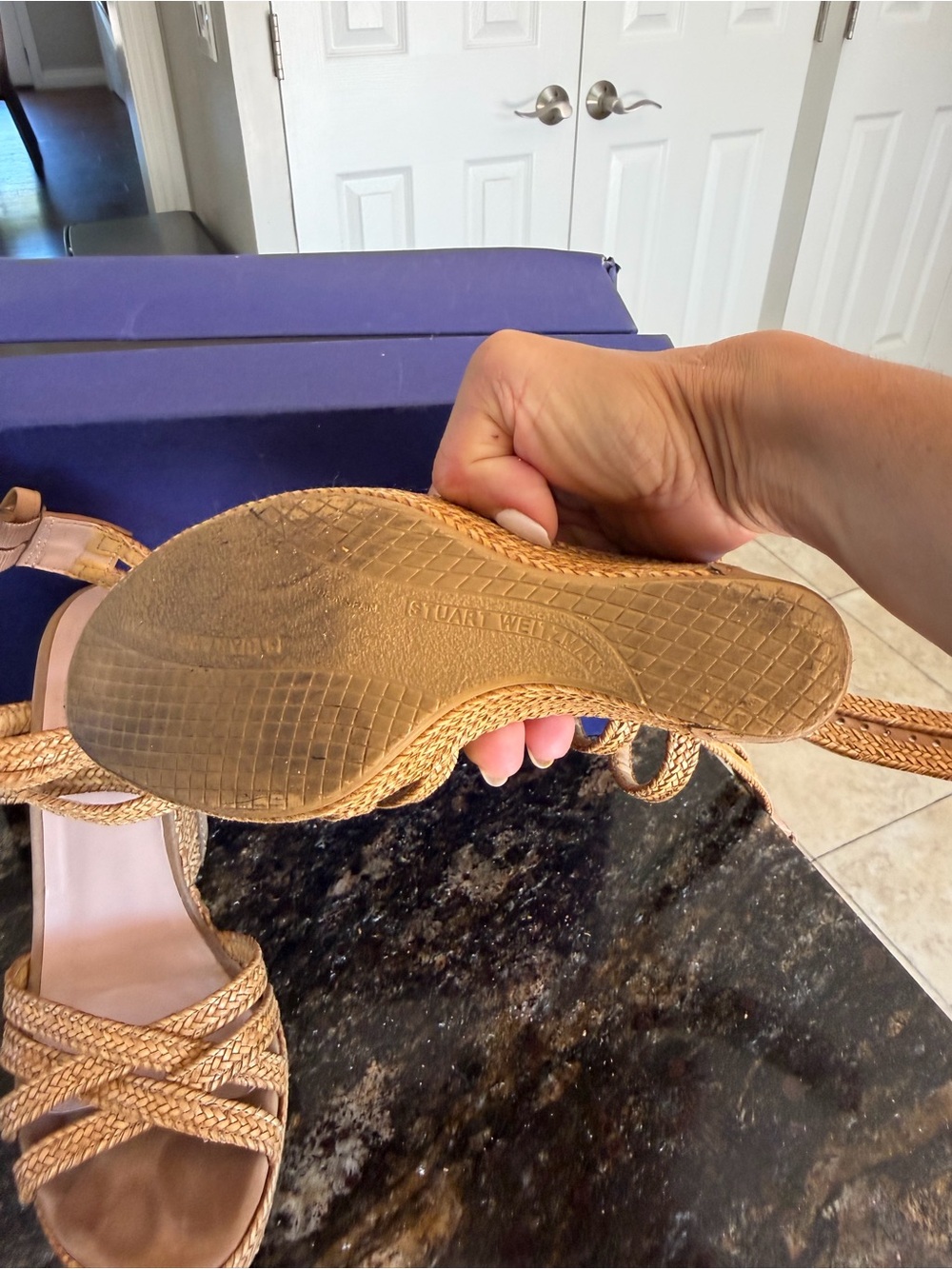 Stuart Weitzman Braided Tan Wedge Sandals - Picture 7 of 8